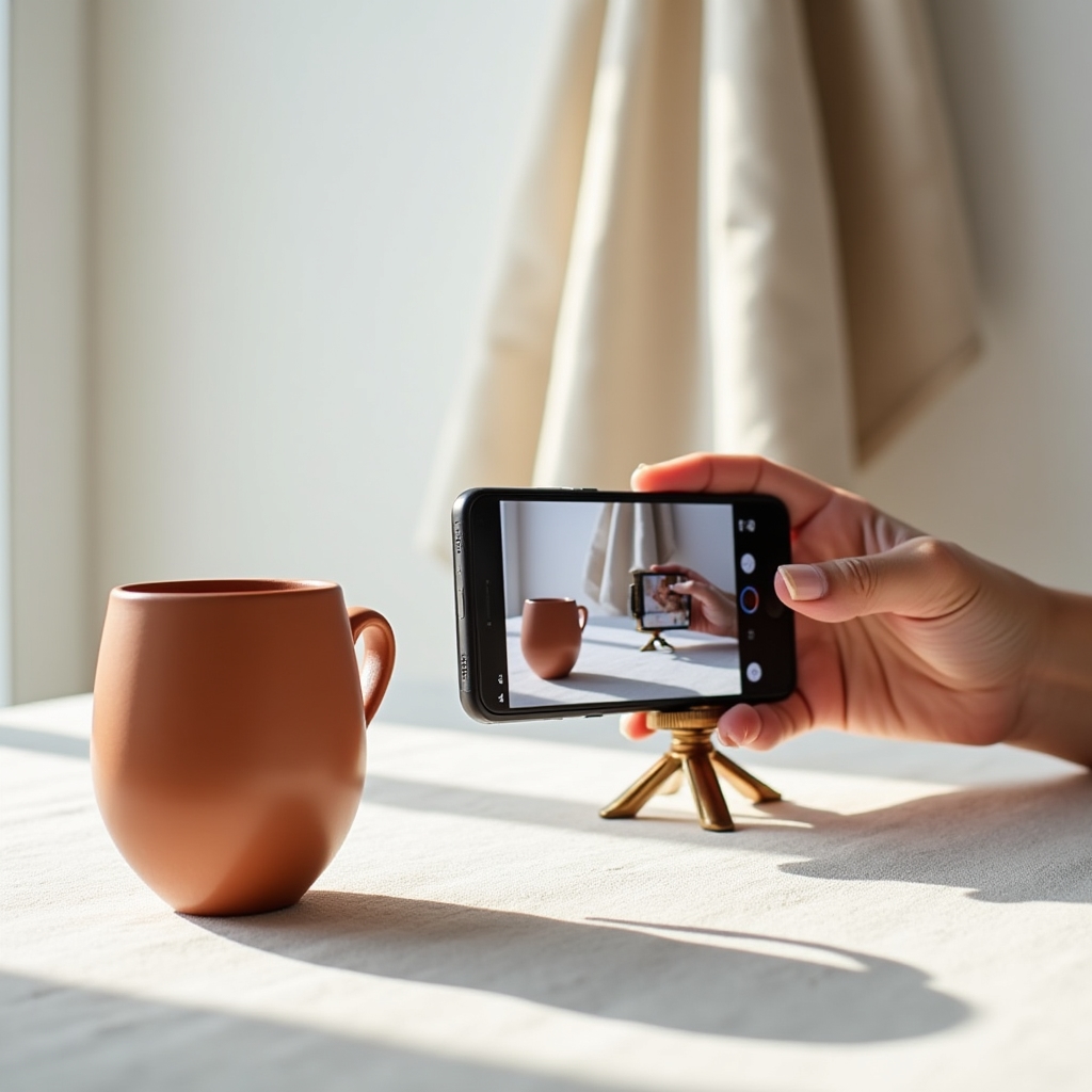 Fotografovanie produktov smartfónom na bielom stole