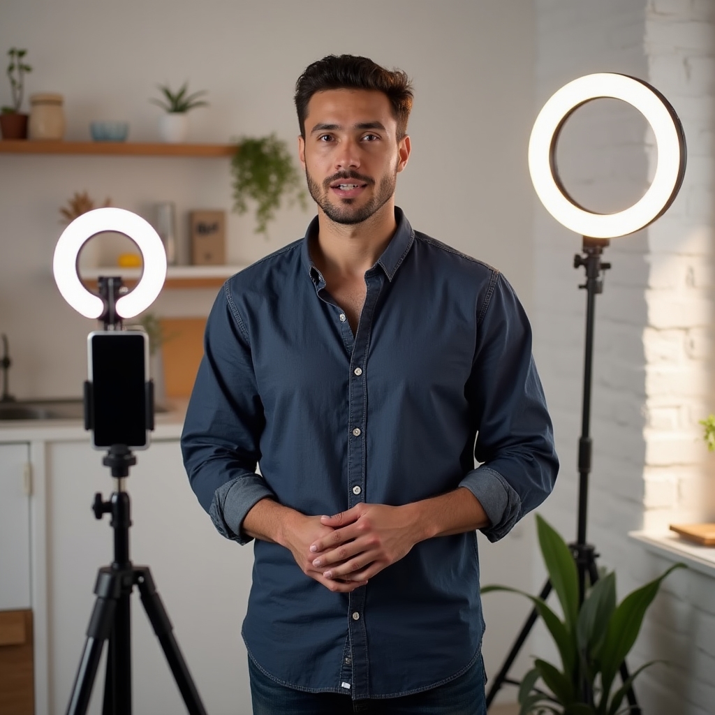 Živnostník natáča krátke video pre Instagram pomocou smartfónu